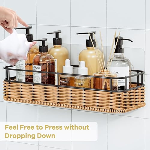 Miniatura 5 de Gusio Organizador y almacenamiento de baño, estantes de ducha tejidos a mano para decoración de baño interior, accesorios autoadhesivos para pared