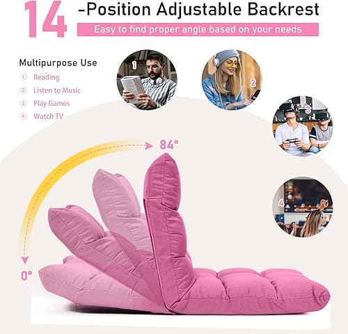Miniatura 5 de COSTWAY Silla de suelo, silla plegable para juegos con soporte de espalda, 14 posiciones ajustables, marco de acero aleado, sofá perezoso para