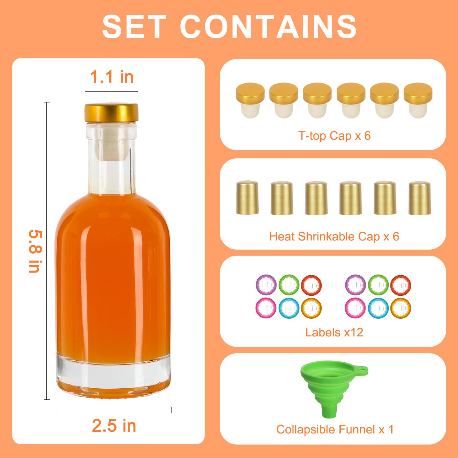 50cl Glass Bottles Liengoron 6Pack 8 Oz Glass Bottles With Lid 250 Ml Clear Empty Bottles With Cork Square Glass Bottle With Cap For Liquor Vodka Brandy Whiskey Beer Water Soda Clip