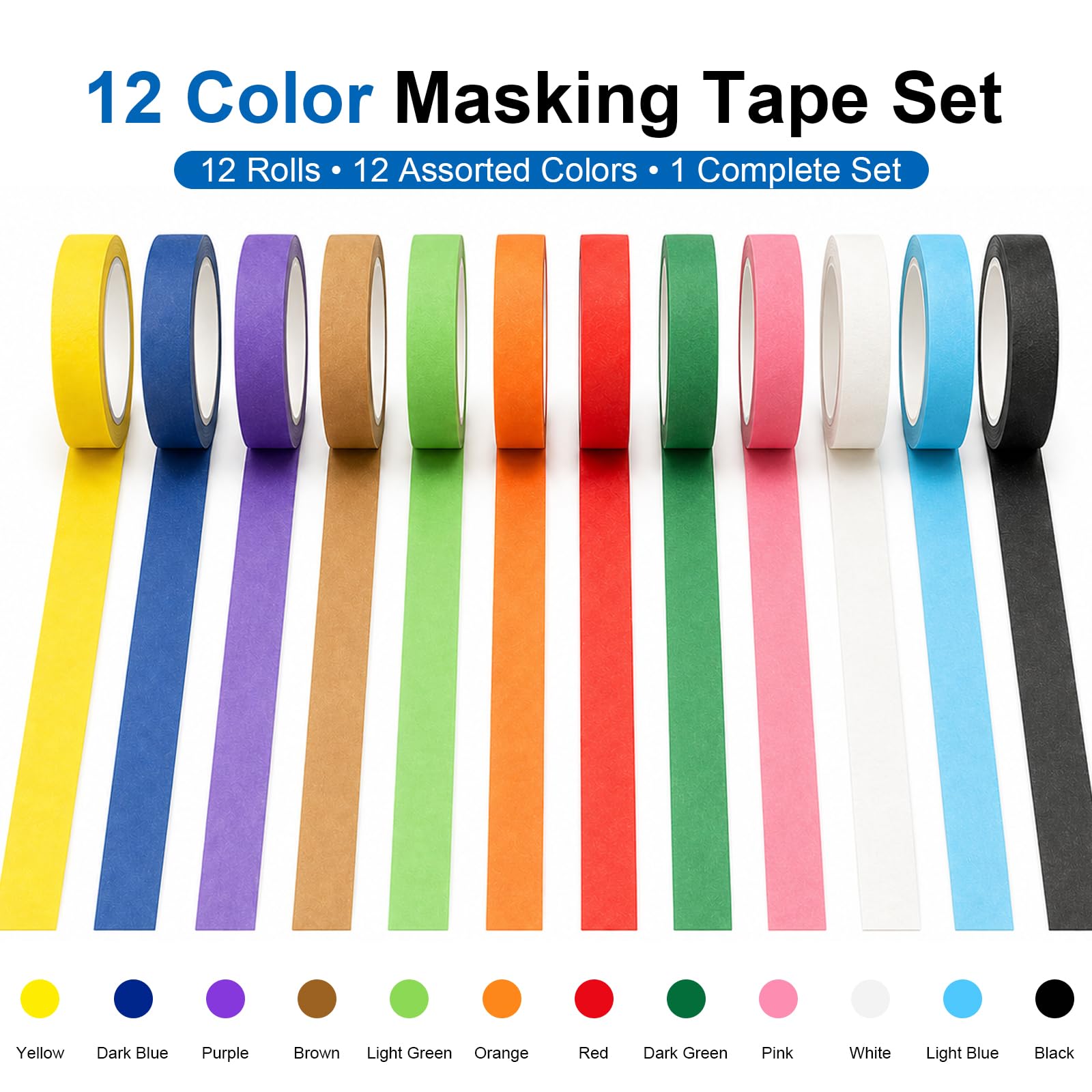 TONOS Colored Masking Tape Set - 12 Rolls -2