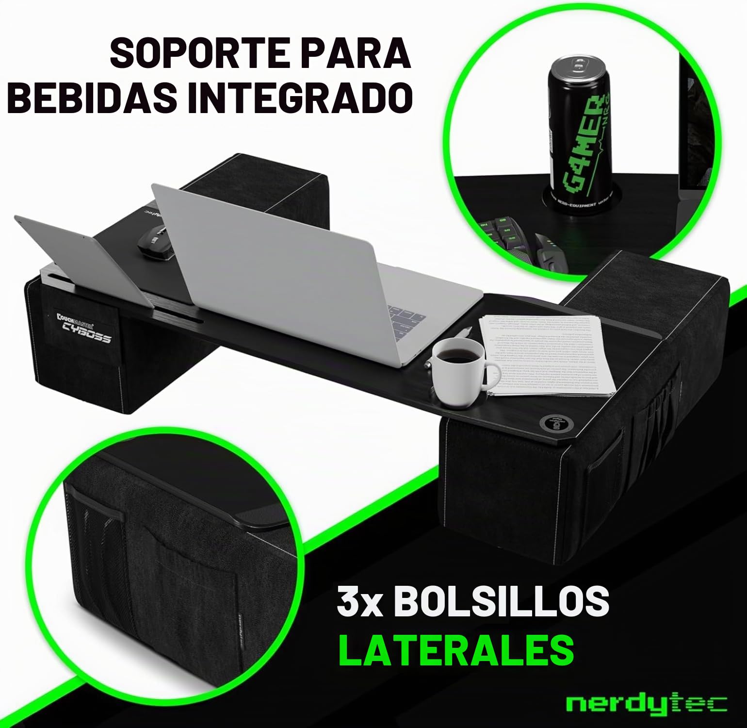 Couchmaster® CYBOSS - Escritorio ergonómico y Extra Grande para portátiles, periféricos inalámbricos y Uso en el sofá/Cama