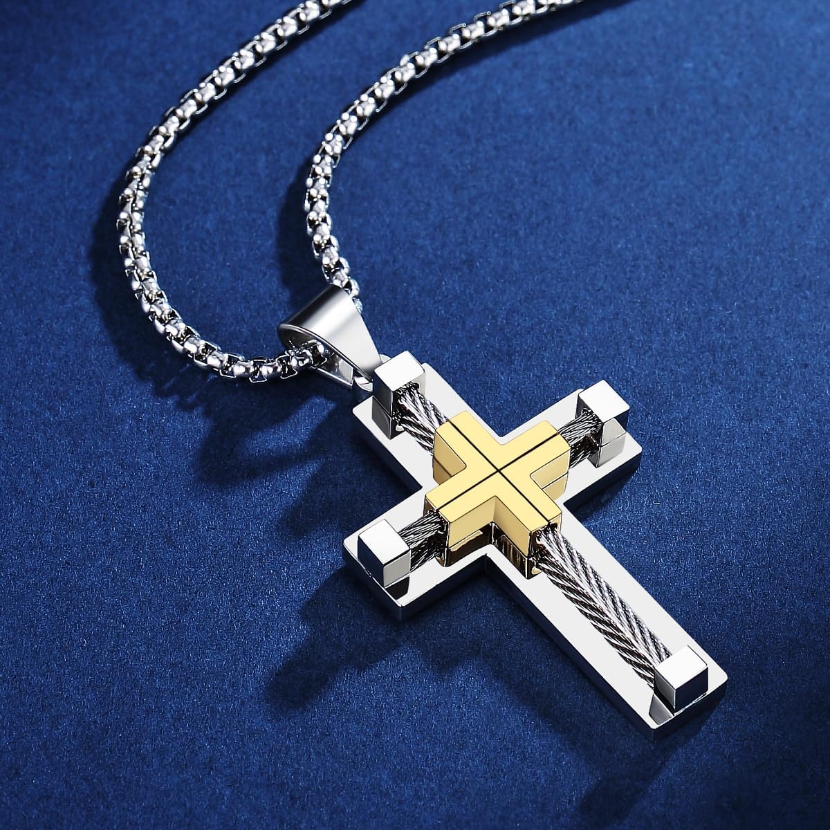 Cross Necklace for Men 316L Stainless Steel Big Jesus Christ Silver/Gold/Black Men's Cross Pendant Necklace Rolo Chain - Image 3