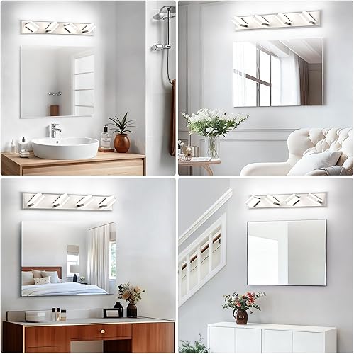 Miniatura 3 de SOLFART Luces de tocador de baño, iluminación LED de níquel cepillado, luz LED de baño para baño, 4 luces de tocador sobre el espejo, luz fría 6000K
