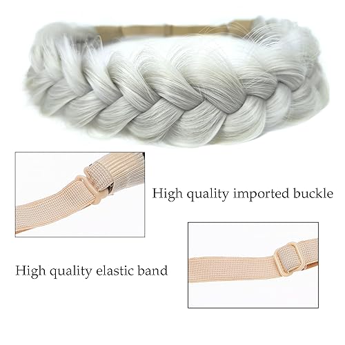 Miniatura 3 de STHEJFB Diadema trenzada, 2 hebras, clásica, gruesa, trenzada, ancha, elástica, de calidad, sintética, trenzada, para mujeres y niñas, estilo