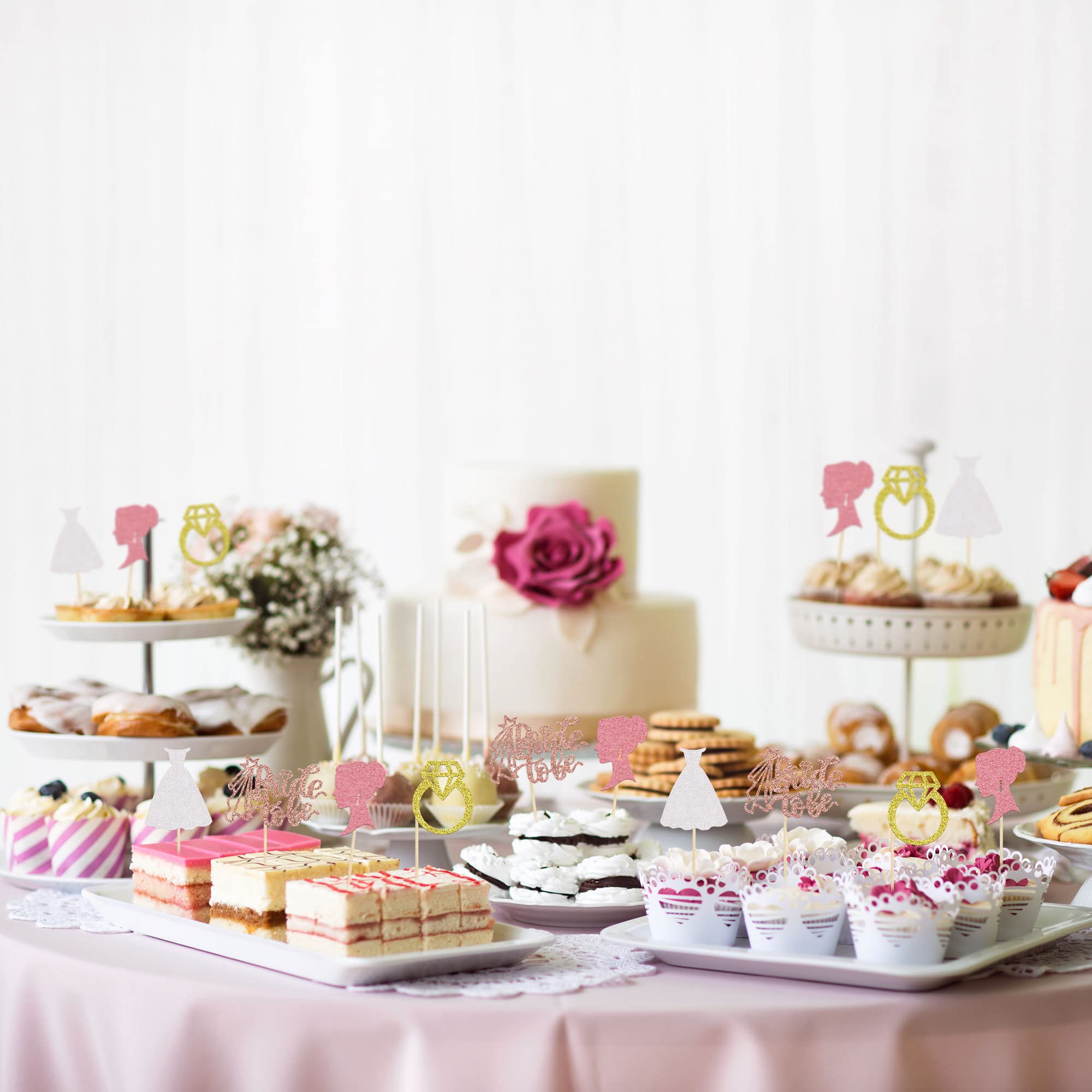 Gyufise Topper Per Torta Fidanzamento Con Glitter Oro - Farfalla E Anello, Decorazione Per Addio Al Nubilato - 5