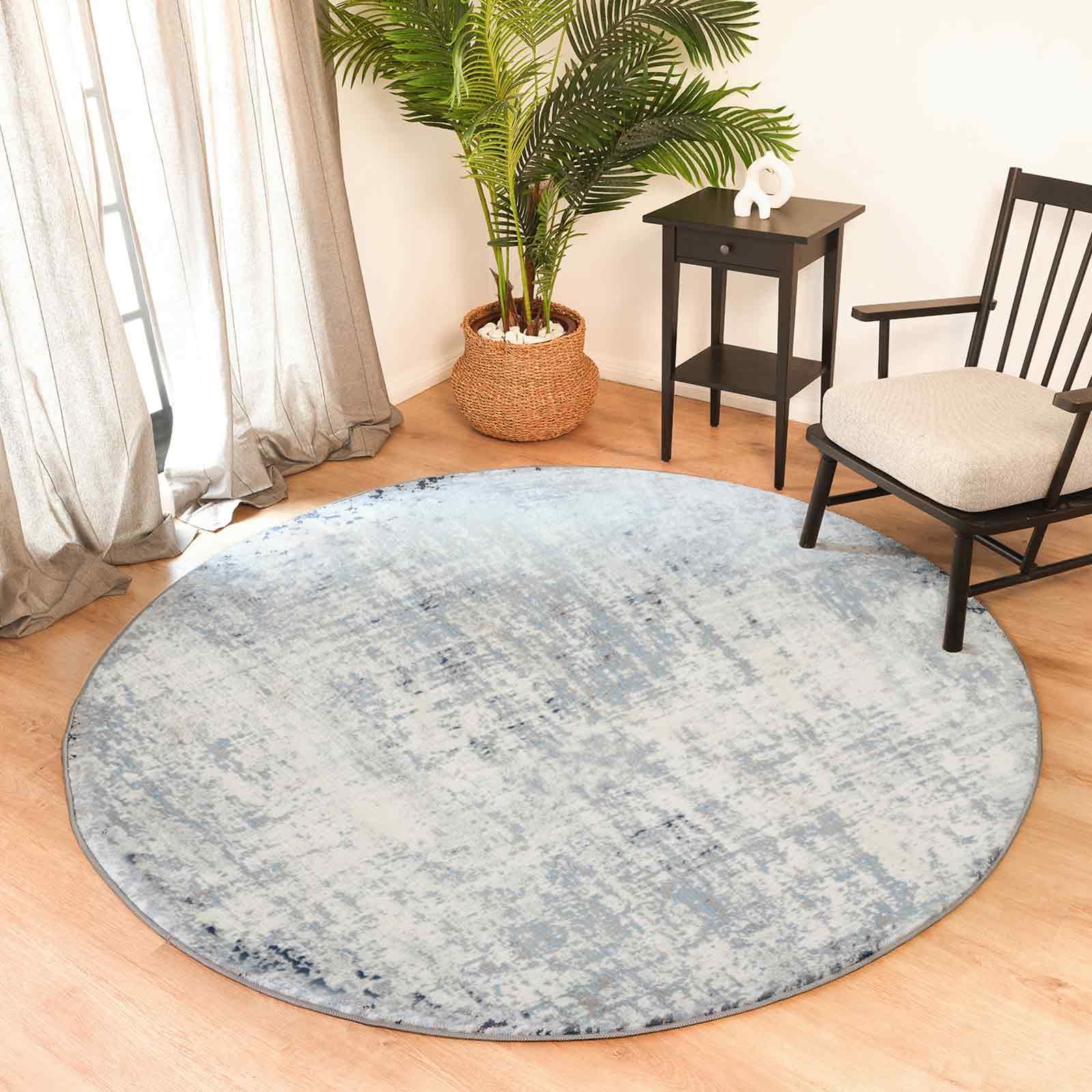 Livabliss Alix Abstract Round Floor Covering 160cm – Modern Marble Pattern for Living Room, Dining Room, Kitchen, Bedroom & Lounge, Soft Easy Care Medium Pile – Navy Blue, Grey & Ivory