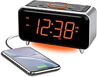 Emerson CKS1521 SmartSet Bluetooth Dual Alarm Clock Radio - 1.4" Orange LED Display, USB Charger, FM Radio, Auto-Time Set, AUX