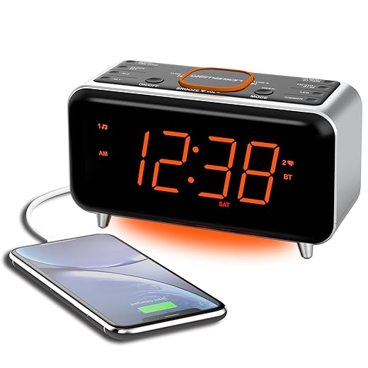 Emerson CKS 1521 A Smart Set Bluetooth Dual Alarm Clock Radio with 1 . 4 ” Orange LED Display, Auto