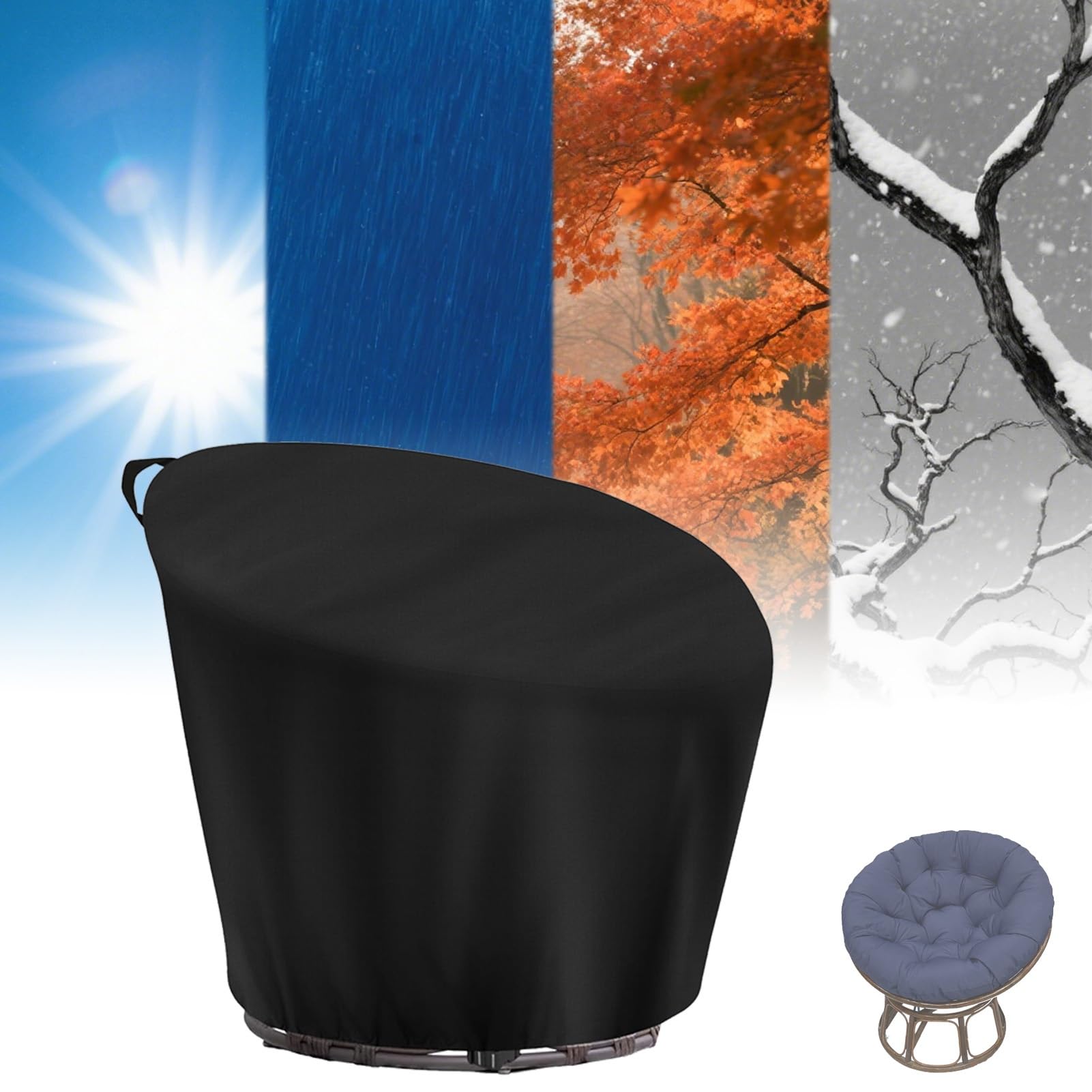 Pokrowiec Na Poduszkę Papasan Outdoor, Wytrzymały Pokrowiec Meble Ogrodowe | Wytrzymały materiał Oxford 420D, wodoodporny, pyłoszczelny, górny uchwyt do podnoszenia, dolny ściągacz wiatroszczelny