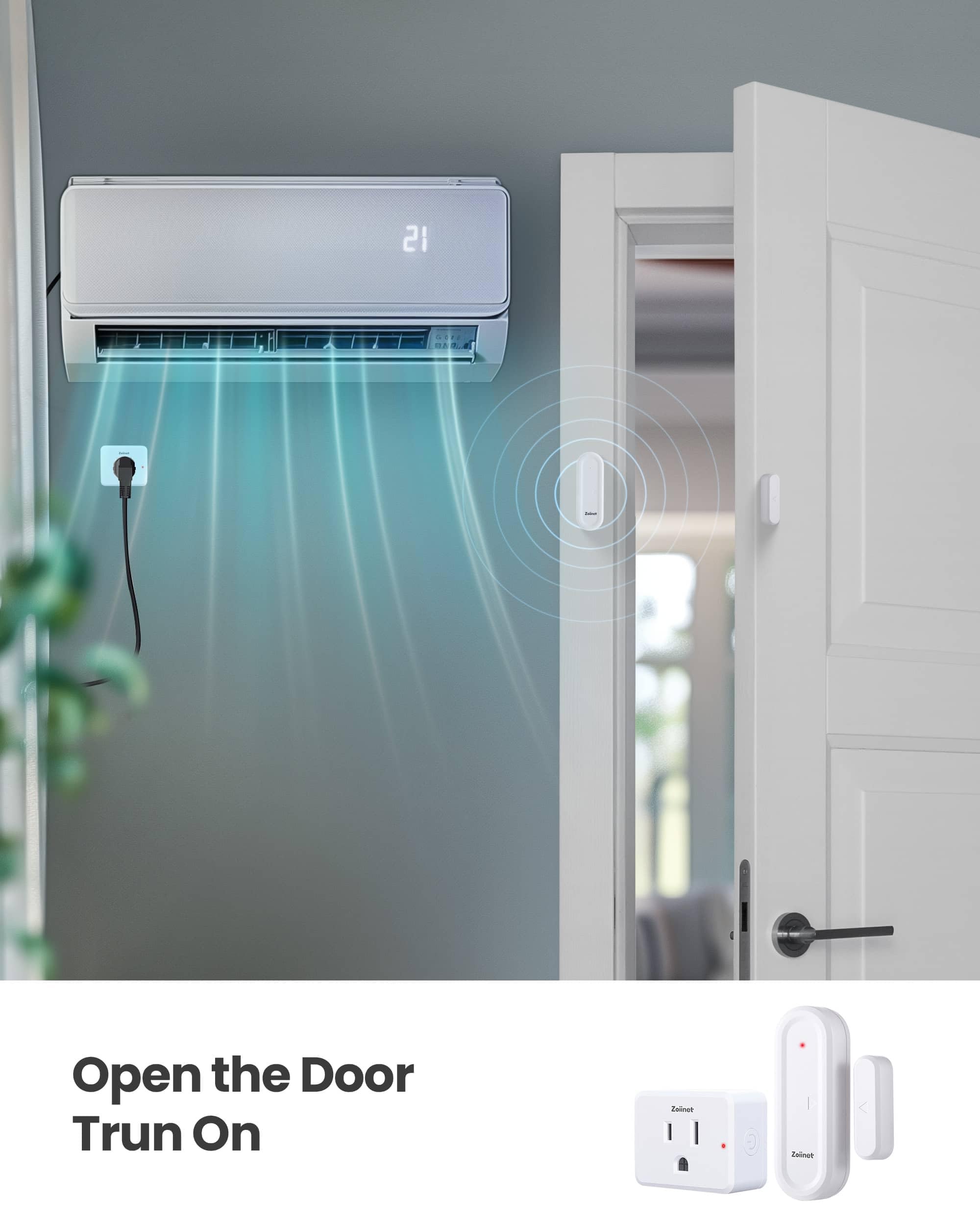 Zoiinet Kabelloses Türsensor-Steckdosensor-Set, Mini-Kontakt-Fenstersensor, unbegrenzte Gruppensteuergeräte, keine Verkabelung, kein WLAN, 15 Fuß, 15 A/1500 W, programmierbar, für