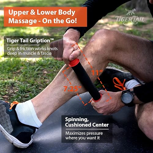 Miniatura 2 de Tiger Tail Rodillo portátil de masaje de 11 pulgadas, de mano, rodillo de espuma de tejido profundo para piernas, cuello, pantorrillas, muslos,