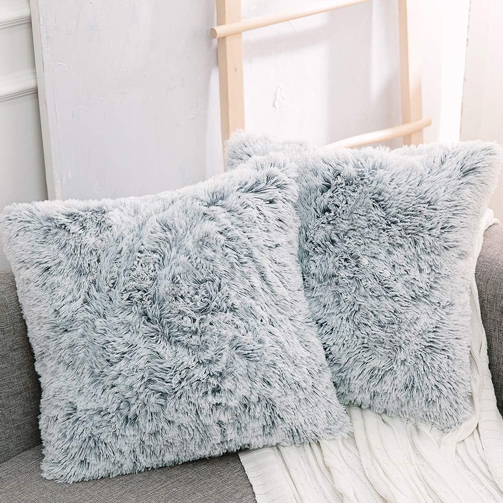 NordECO HOME Luxury Soft Faux Fur Fleece Cushion Cover Pillowcase Decorative Throw Pillows Covers, No Pillow Insert, 18" x 18" Inch, Dark Grey, 2 Pack : Home & Kitchen