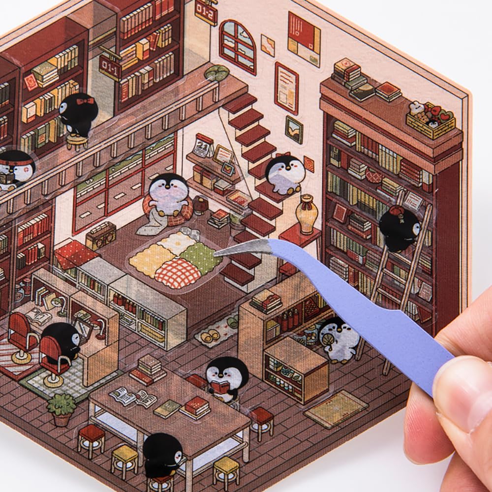 Autocollants 3D Maison Miniature pour Scrapbooking, 5 Sets Stickers Décoratifs DIY, Des Gommettes Autocollante qui Soulage le Stress et Améliore la Concentration, pour Enfants/Adultes (avec Pincette)