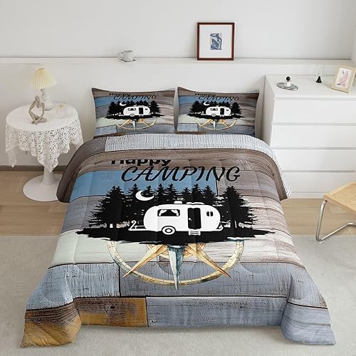 Miniatura 2 de Erosebridal Juego de edredón para caravana tamaño King, juego de ropa de cama de campamento para cámper, edredón de plumón de brújula para niños y