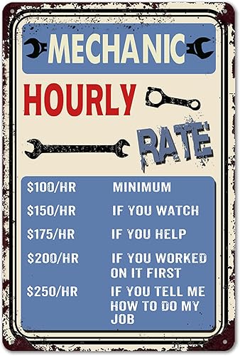 Letreros de garaje para hombres, regalos mecánicos, decoración de cueva, mecánico, tarifa por hora, letreros de metal vintage para garajes,