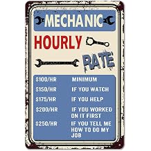 Garage Signs for Men Mechanic Gifts Man Cave Decor Mechanic Hourly Rate Sign Vintage Metal Garage Tin Signs Mechanic Shop Accessories Car Wall Art Decor 8x12 Inch