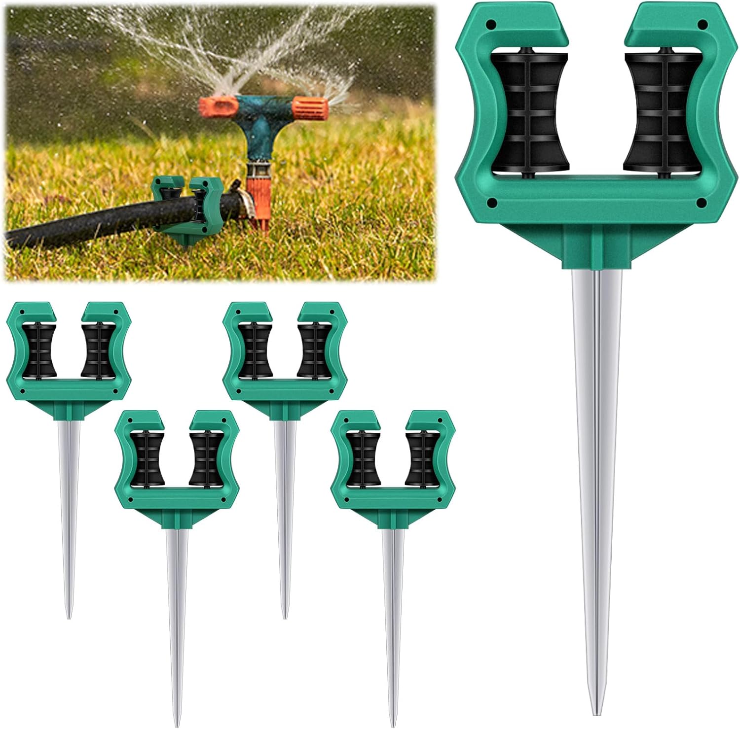 10 Pcs 10 Inch Garden Hose Guide Stakes Metal Spike with Smooth Roller Rust-Proof Hose Guides Green Garden Support Spike for Greenhouse Yard Lawn Plant Protection