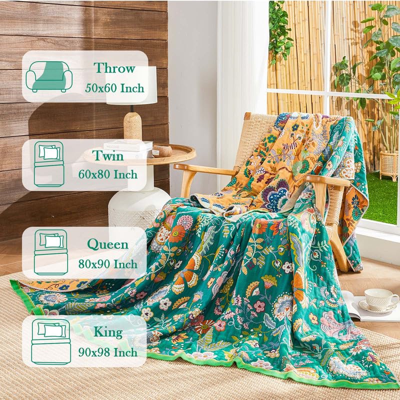 Image of Boho Throw Blanket Cotton Muslin Woven Flower Decorative Blankets 90 inchx98 inch