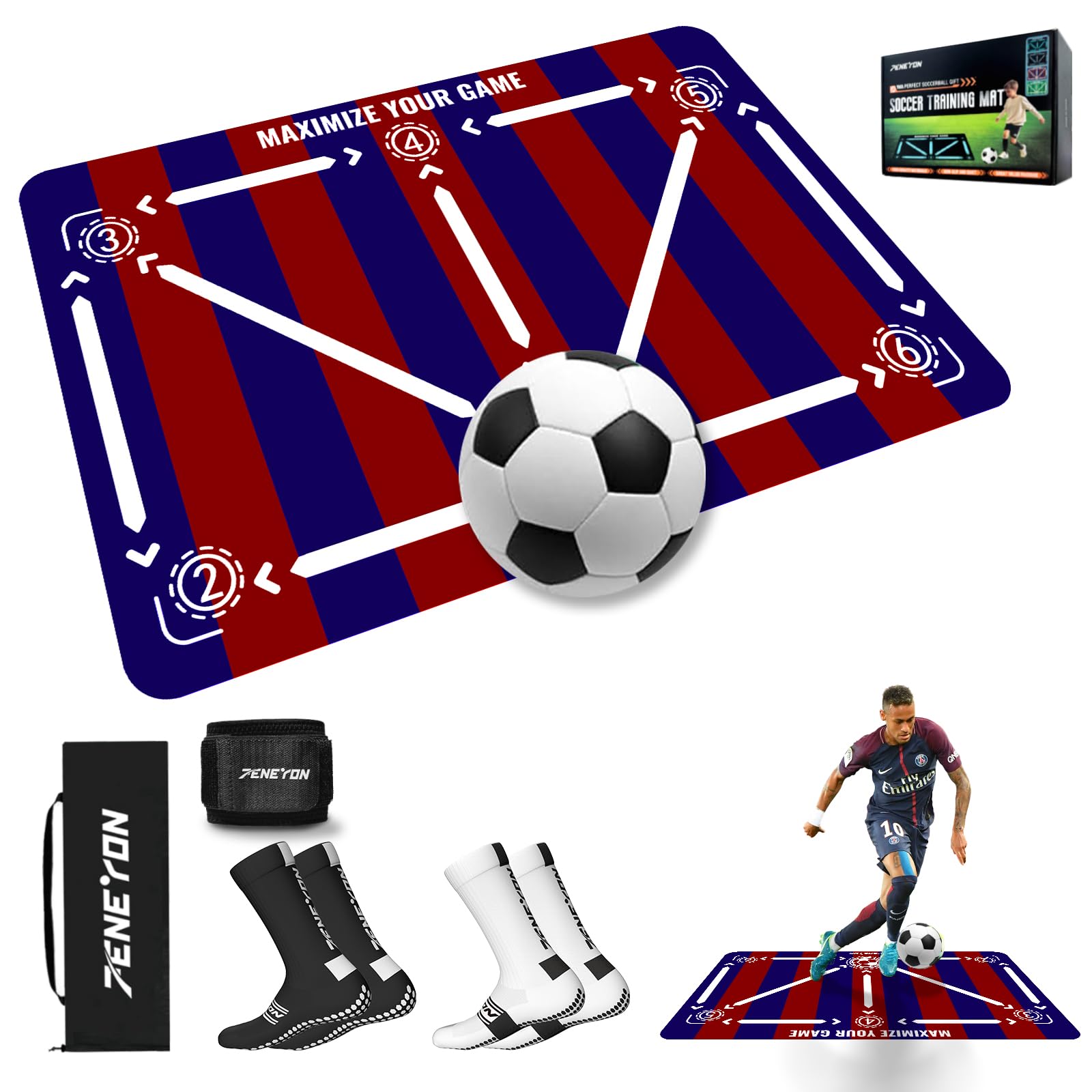 Soccer Training Mat with Soccerball socks-Non-Slip Soccer Training Equipment for Adults and Professional Athletes to Boost Speed, Strength &