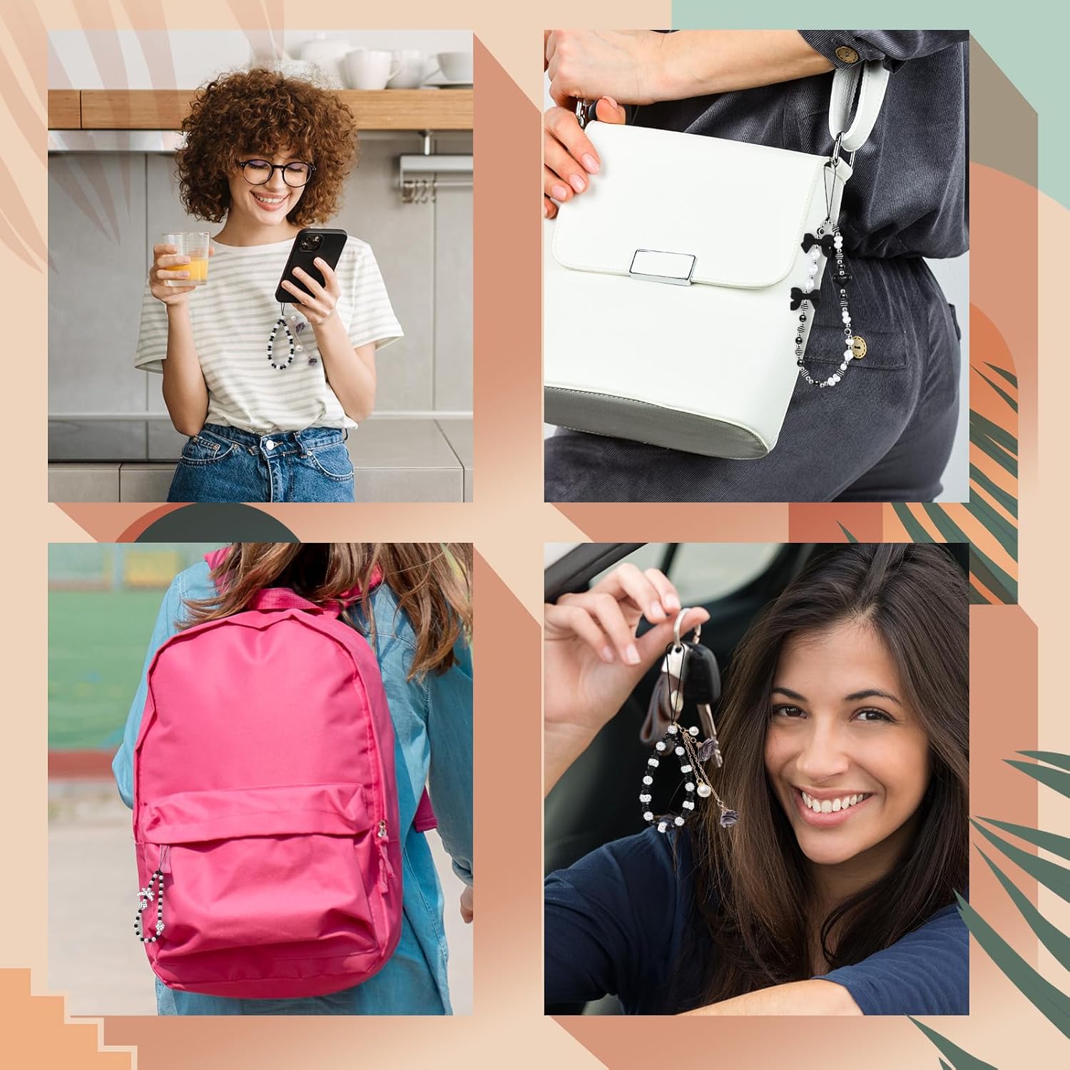 Ecally 3 Pcs Phone Charms Strap Camera Charm Strap Pearl Beaded Butterfly Bow Flower Cute Phone Wrist Lanyard Bracelet for Camera Keychain Wallet Decor Valentine Gifts - Image 7