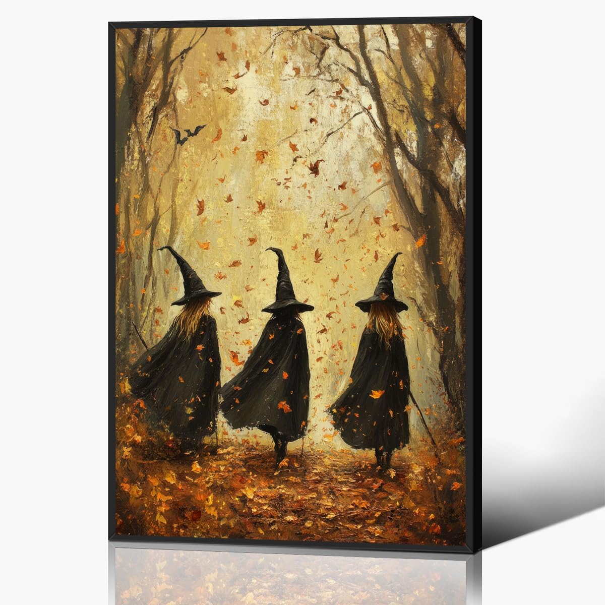 Vintage Three Witches In The Forest Art Canvas, Rustic Fall