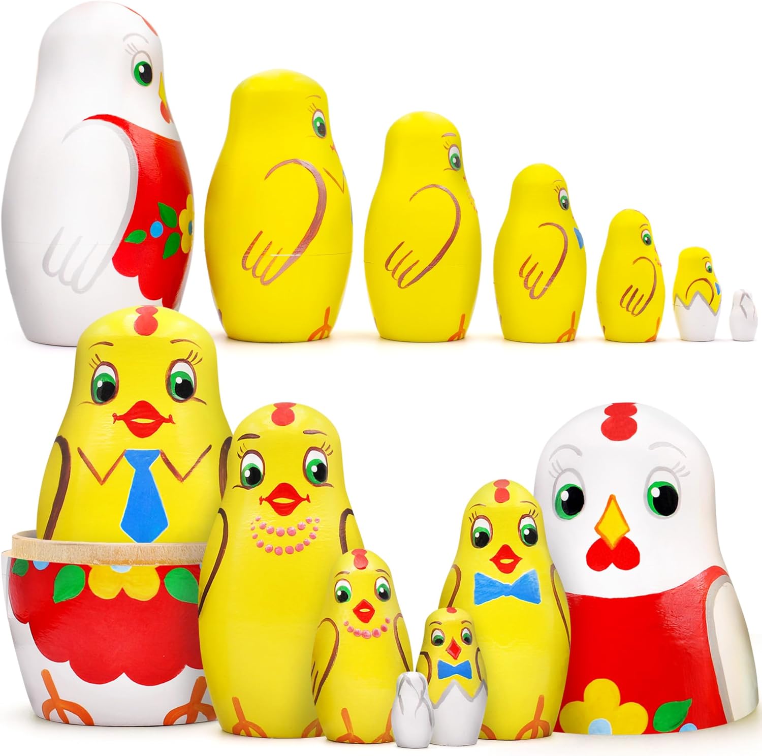 AEVVV Chicken Nesting Dolls Set of 7 Pcs - Matryoshka Russian Doll - Chicken Decor - Easter Nesting Dolls - Matryoshka Doll