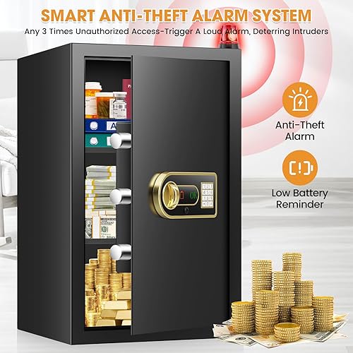 Miniatura 6 de Caja fuerte de 21.65 pulgadas de alto, 4.0 pies cúbicos grande caja fuerte para el hogar con bolsa impermeable ignífuga, seguridad digital con