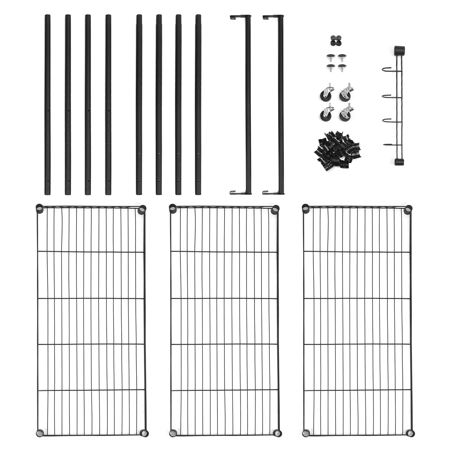 QWORK® Perchero resistente de doble barra con estantes ajustables, ruedas bloqueables y ganchos, 90 x 43.5 x 180 cm