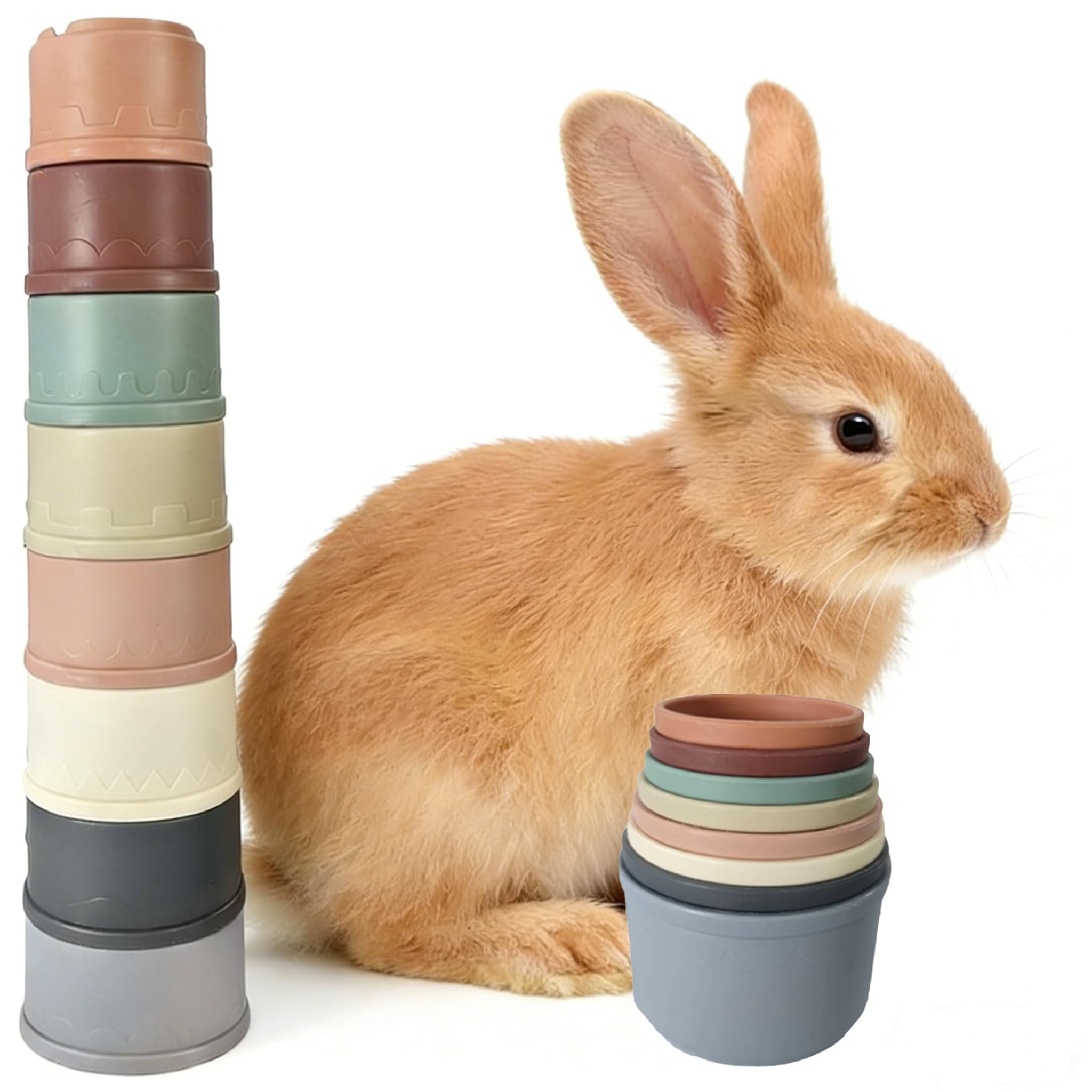 8 Pcs Stacking Cups for Rabbits & Small Animals, Colorful Plastic Nesting Toys for Bunny, Guinea Pig, Hamster to Hide Food and Interactive Play