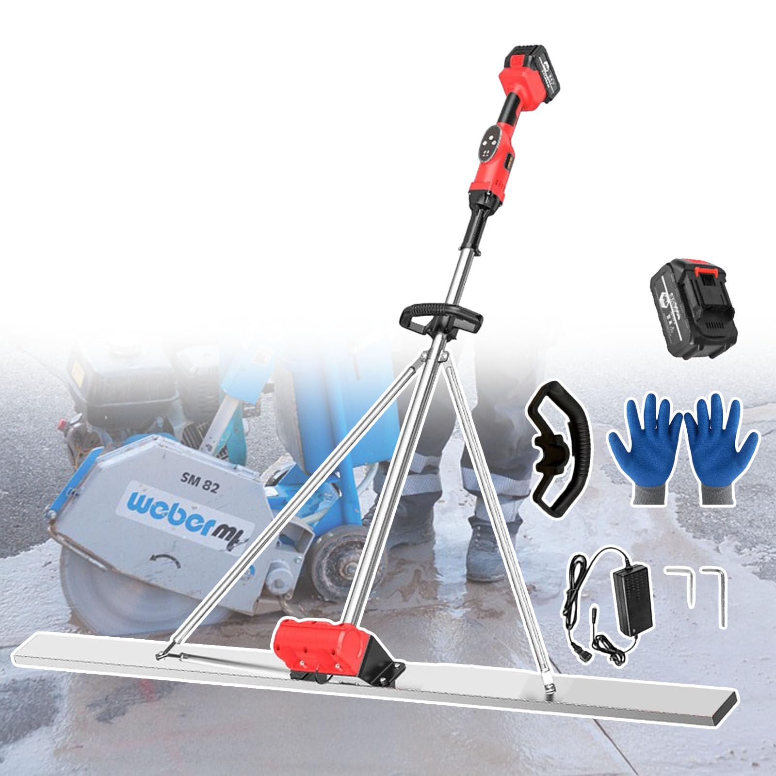 Regla Eléctrica Inalámbrica, Herramienta De Vibración De Regla Eléctrica para Procesamiento De Hormigón, Hoja De 150 Cm De Largo, 1 Cargador, para Pavimentación De Carreteras,1BAT