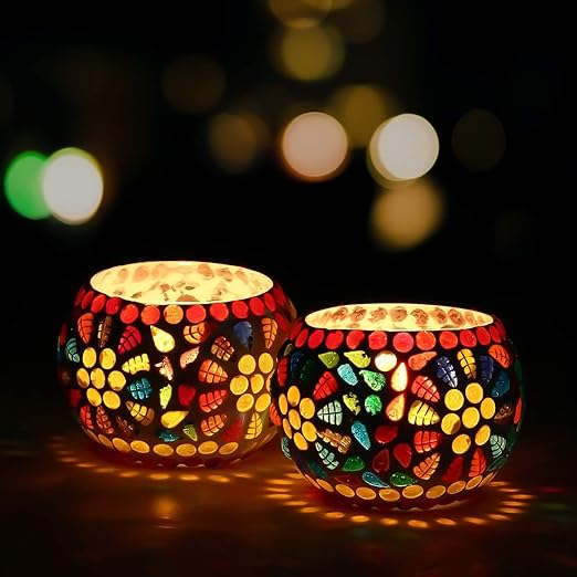 Buy elKart Set of 2 Mosaic Glass TeaLight Votive Candle Holder with