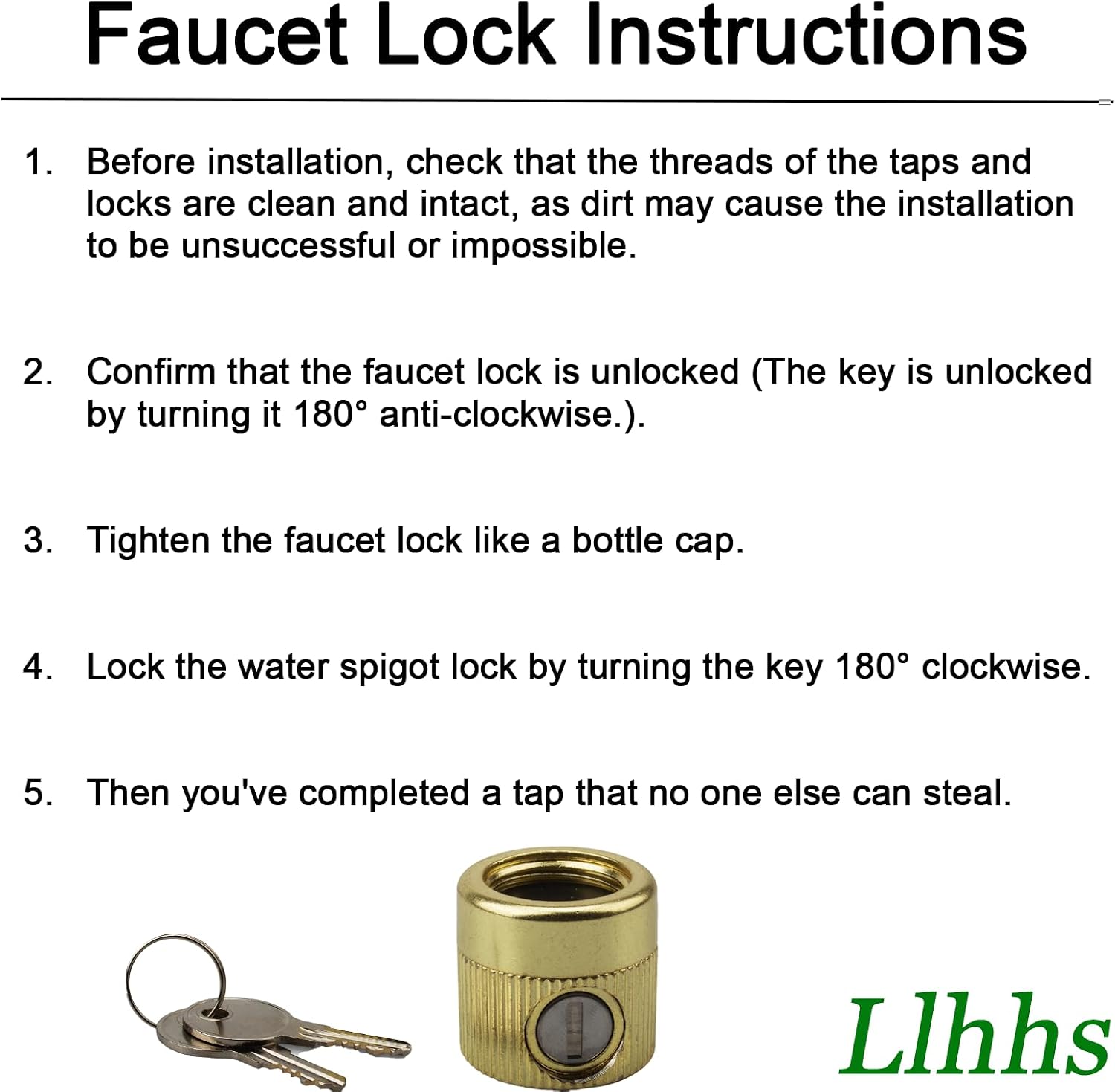 3/4" Water Spigot Lock Heavy Duty Brass Hose Bib Lock Compatible with FSS 50 Faucet Locks for Outdoors/Garden to Prevent Water Theft, Knob Installation Requires No Padlock