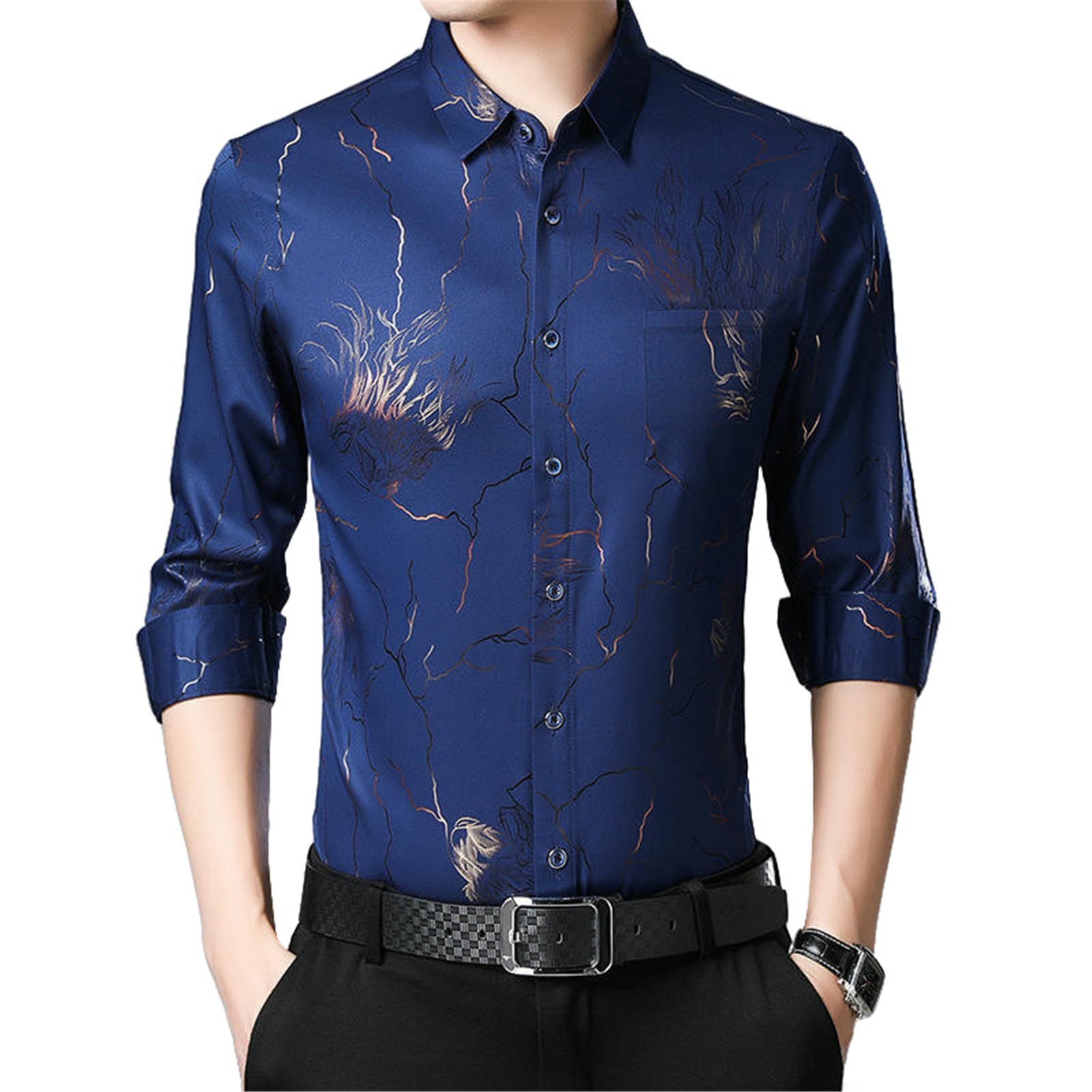 Camicia a maniche lunghe uomo primavera autunno collo sottile