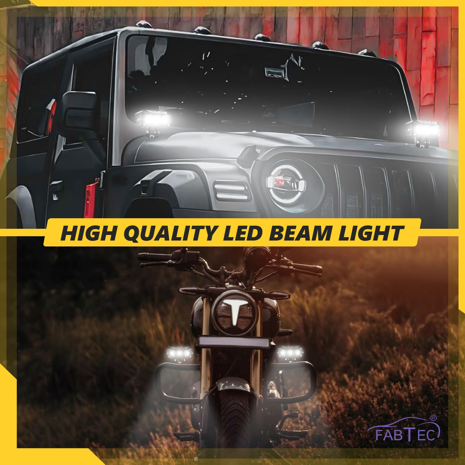 FABTEC 3 Eye Led Mini Drive Flasher Fog Light Projector Light with White/Yellow Led DRL Light for Cars, Bikes, Scooty Metal Body with Turn On/Off Switch, Set of 2 Pcs - Image 4 thumbnail