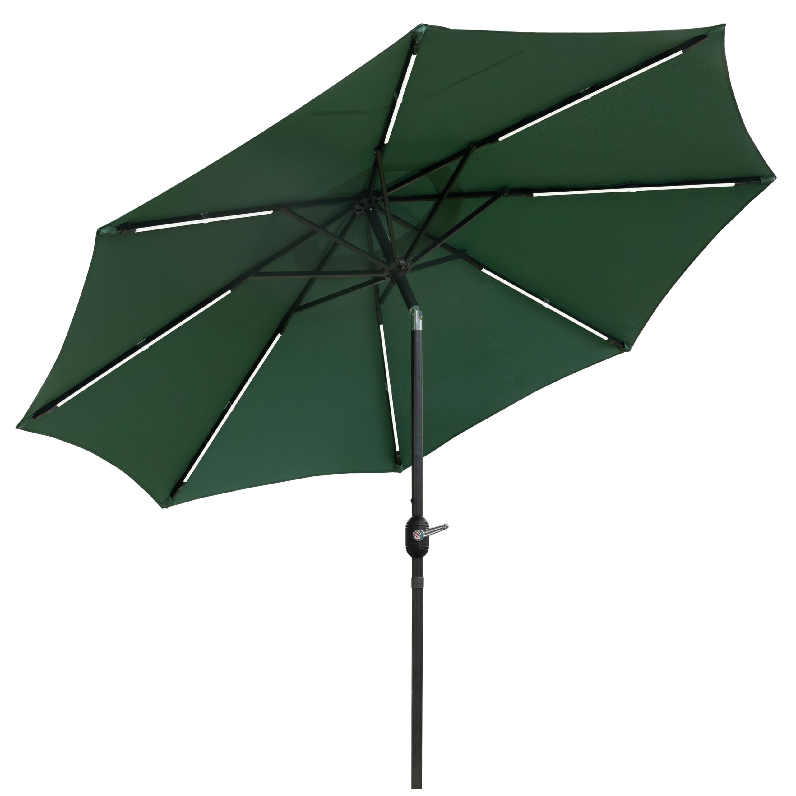 Sunnyglade 9FT Outdoor Solar LED Lighted Patio Umbrella with 8 LED Strip Lights & 8 Ribs, Convenient Crank Lift System (Dark Green)