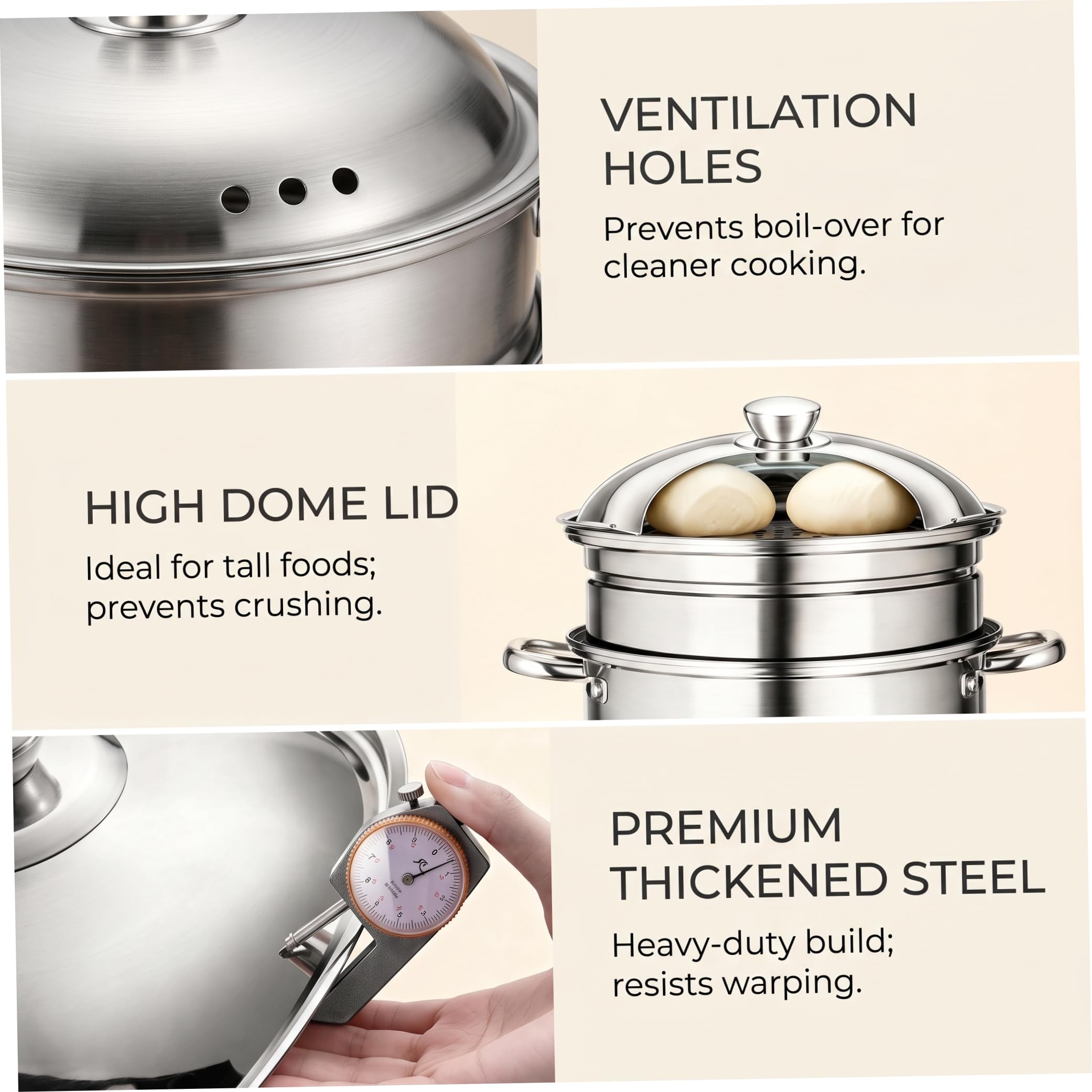 Copertura per Wok, copertura per imbastitura in acciaio inossidabile 304 a cupola alta, coperchio per Wok adatto a pentole interne da 32-33, 5 cm, argento