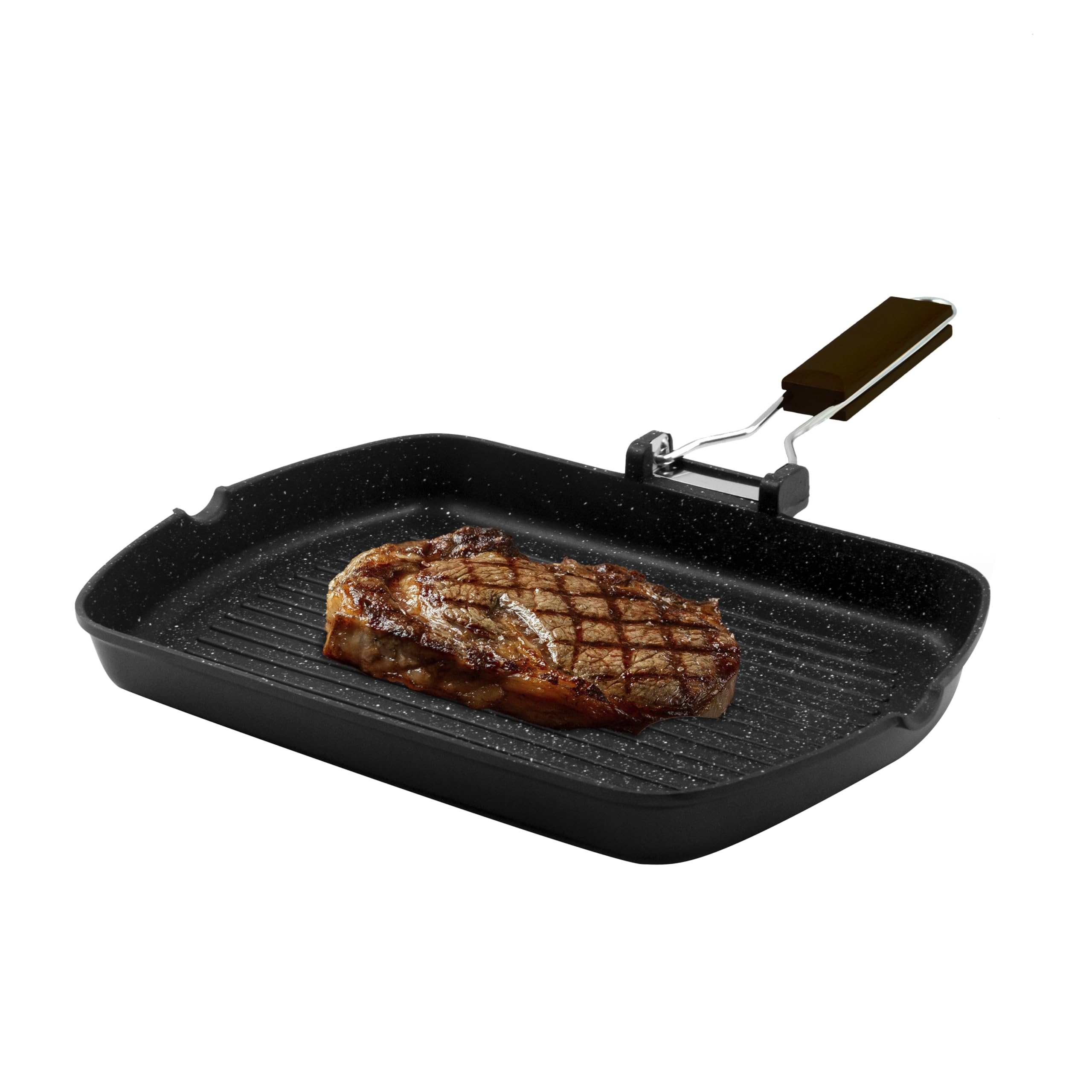 zanetti, Grill Pan 26 x 36 cm, High Thickness Die-Cast Aluminium Grill Plate, Grill Plate Suitable for Induction Hobs, Folding Handle
