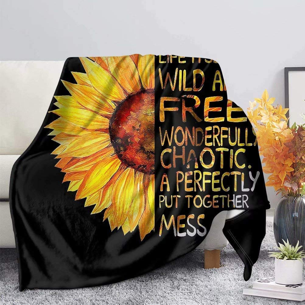SEANATIVE Fashion Sunflower Luxury Flannel Blanket Winter Thick Blanket Super Soft Blanket Bed Warm Blanket Couch Blankets for Kids Womens-3XL