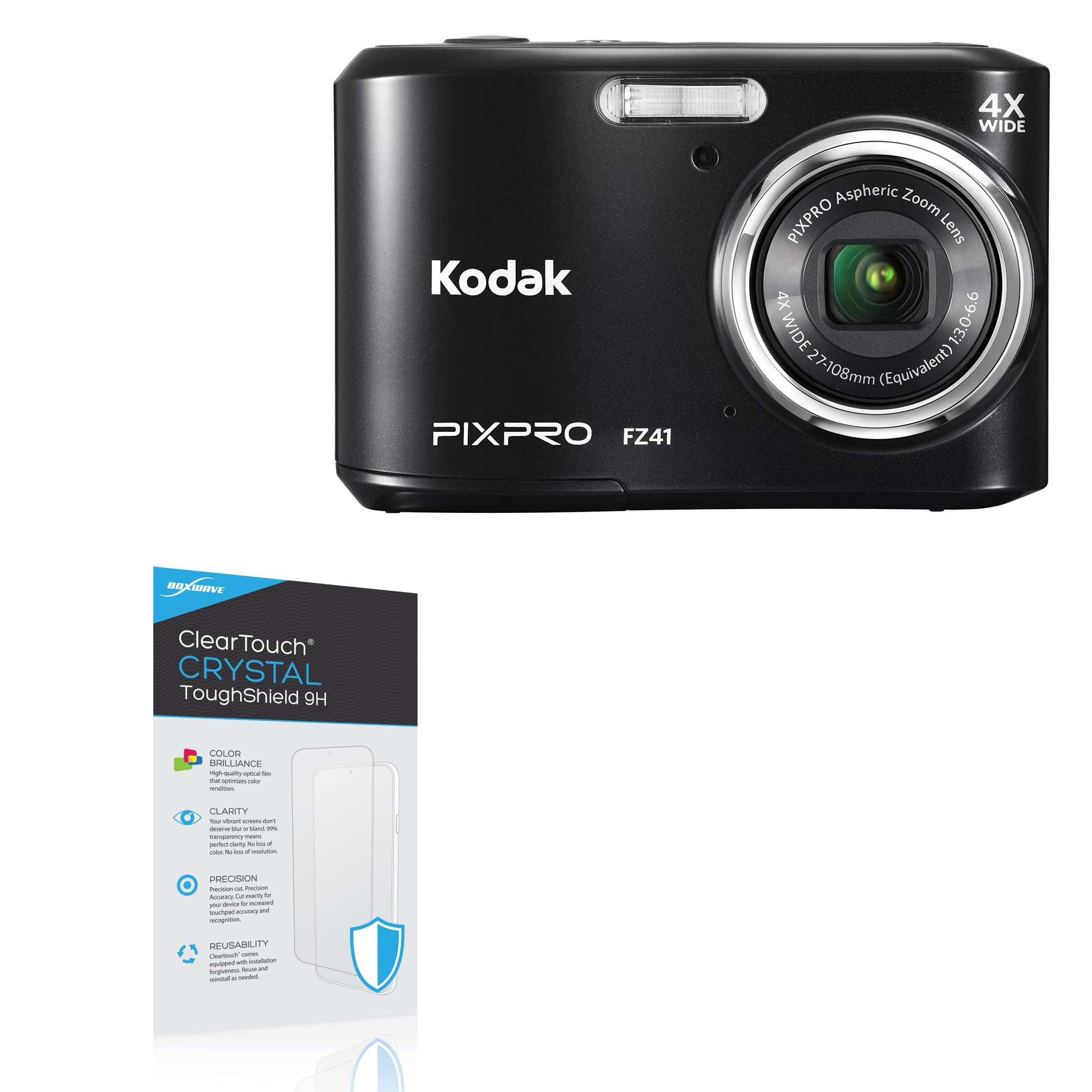 BoxWave Screen Protector Compatible With Kodak PixPro FZ41 - ClearTouch Crystal ToughShield 9H (2-Pack), Clear 9H Tough Flexible Film Screen Protector