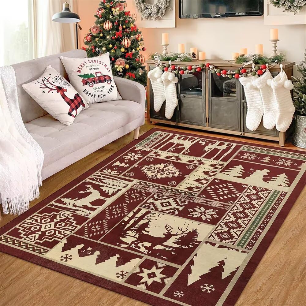 Tapis de canapé 200x300CM rouge lavable en machine style forêt