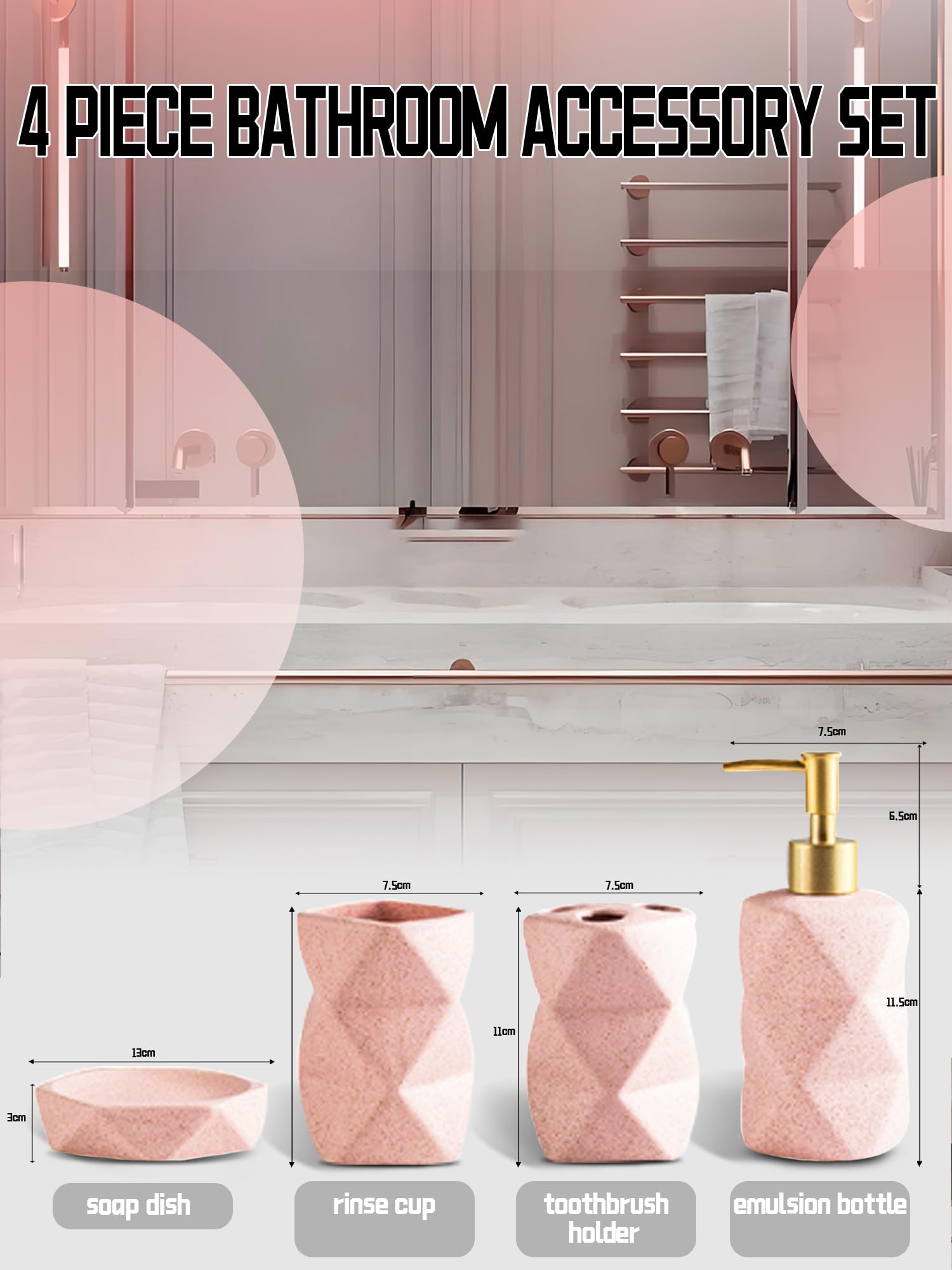 Ensemble de 4 Accessoires de Salle de Bain avec Distributeur de Savon, Porte -Brosse à Dents, Gobelet et Porte-Savon en Noir, Blanc Ou Gris - Organisateur en Plastique Moderne pour Comptoir de Salle