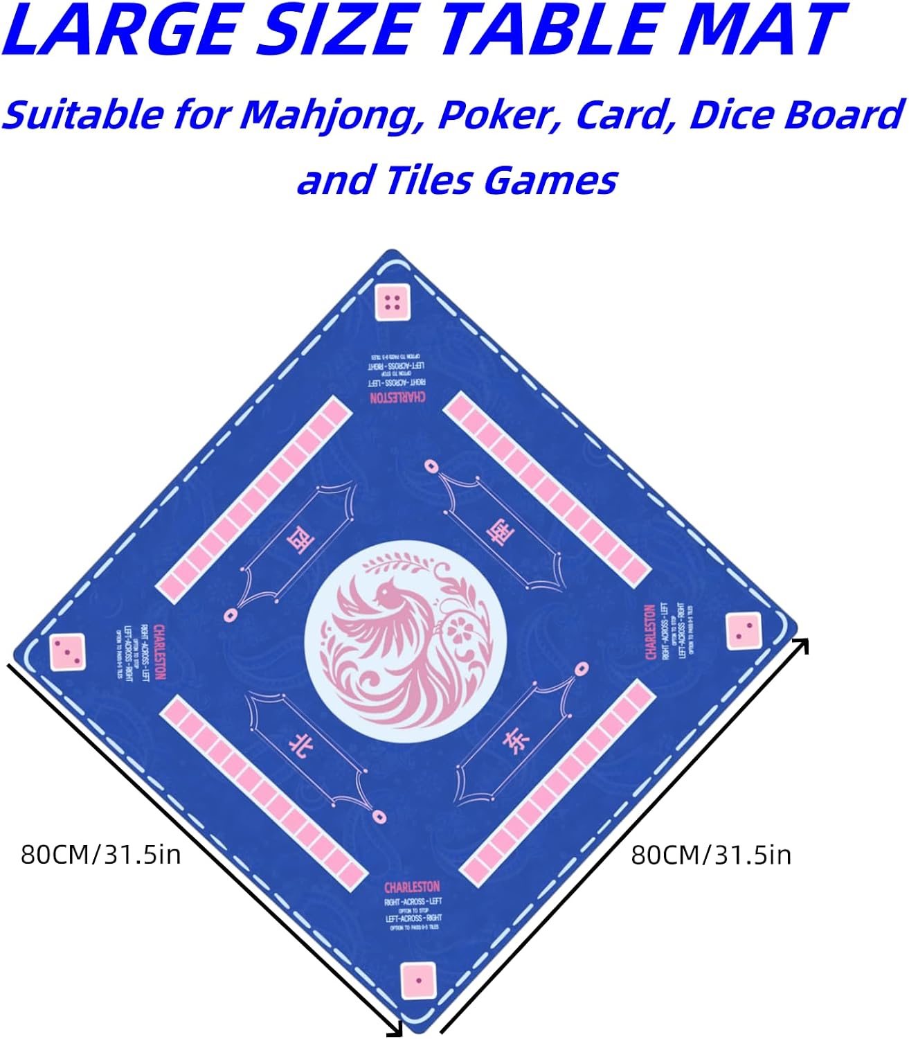 Mahjong Mat,Non-Slip Noise Reduction Gaming Mat, Suitable Mahjong, Poker, Card, Board, Tile Game, and Dominoes-31.5''X31.5'' (Blue)