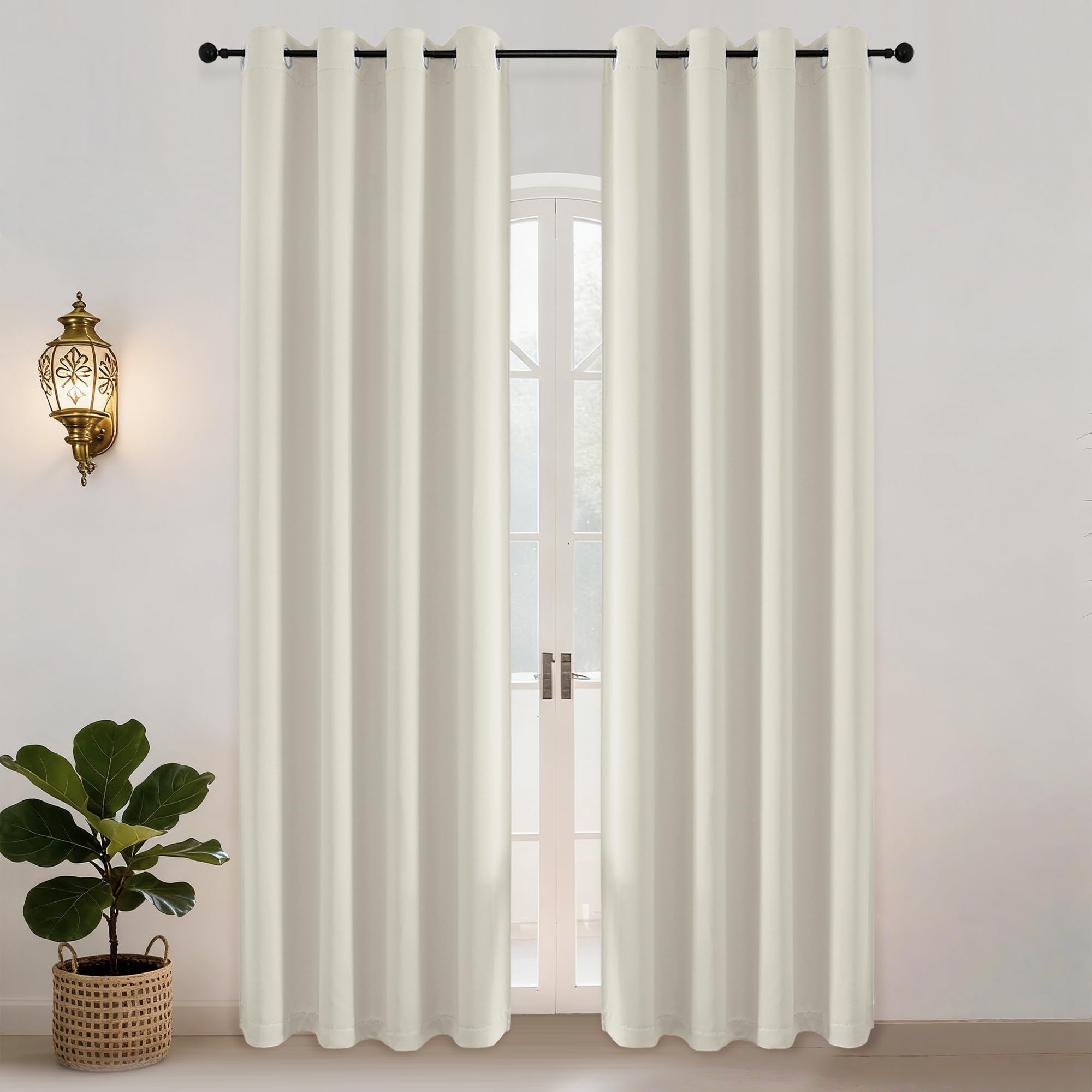 Simplebrand Ava Natural Blackout Eyelet Curtains for Living Room 245cm Long, Solid Thermal Insulated, Energy Saving Living Room Window Treatment Home Curtains Blackout Drapes, W 140 cm x L 245 cm