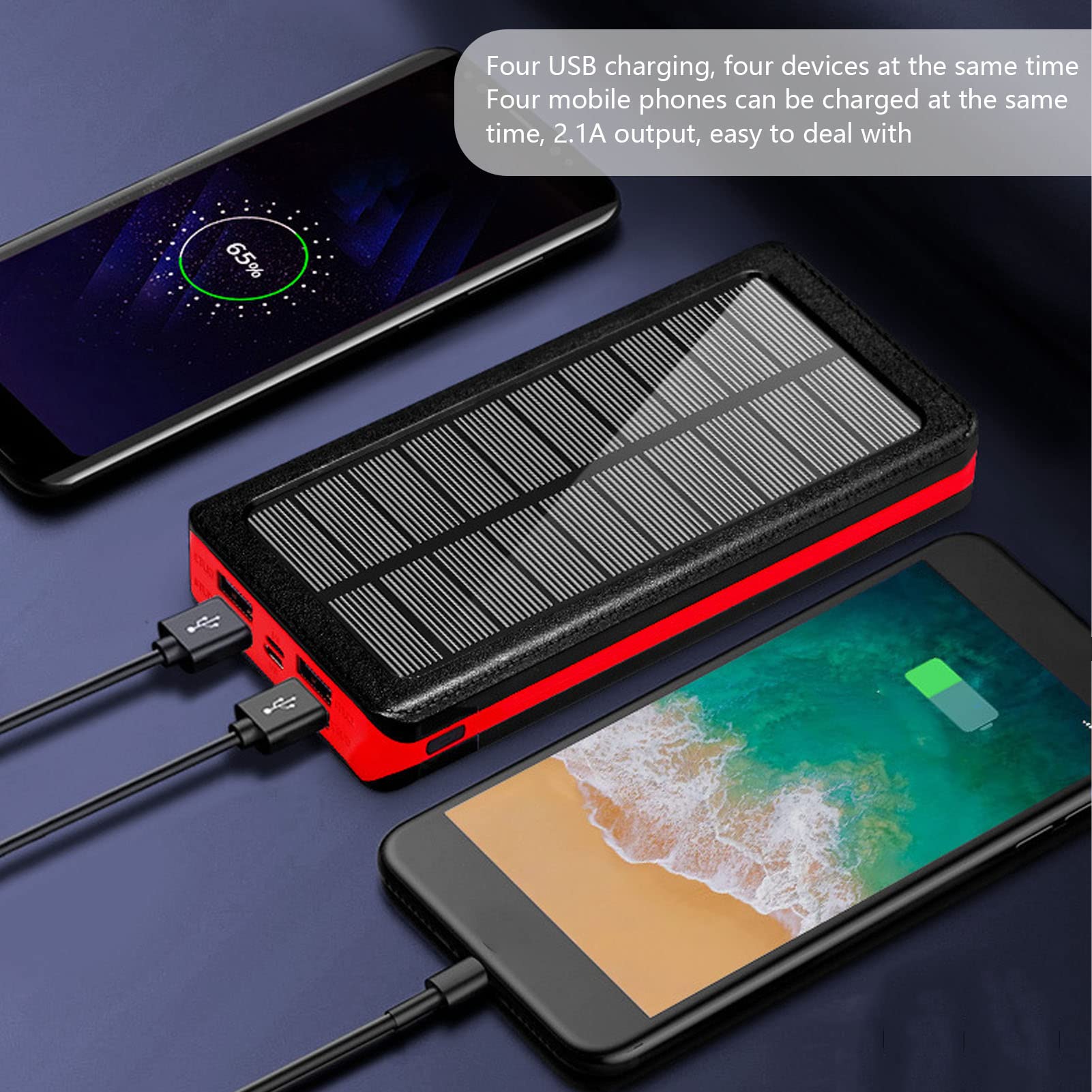 Power Bank Solare A LED, Caricabatterie For Telefono Di Grande Capacità Da 30000 MAh, Stazione Di Energia Solare Portatile Con 4 Porte USB, Power Bank A Ricarica Rapida