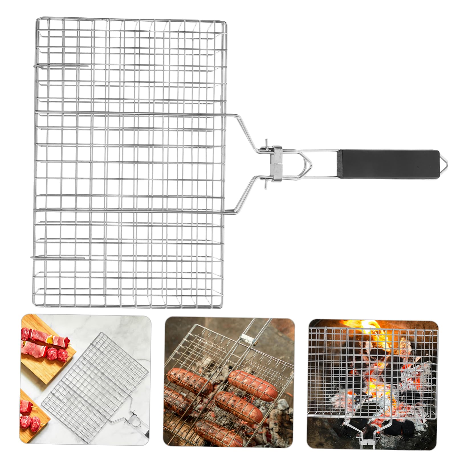 Barbacoa Portátil con Mango Desmontable Utensilio para Asar Pescado y Carne Picnics y Campings Inoxidable Resistente y de Limpiar