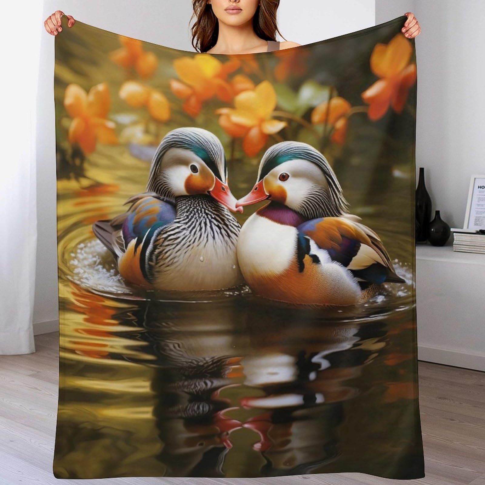 Couverture Polaire Flannel Canard Mignon Plaid Canapé Douillet Lavable en Machine 100x130cm