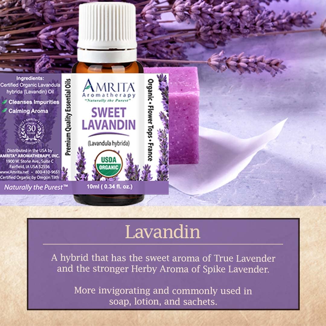 Organic Sweet Lavandin Essential Oil, 100% Pure Undiluted Lavandula hybrida, Therapeutic Grade, Premium Quality Aromatherapy Oil, Tested and Verified, Size: 60mL (2 Fl. Oz.)