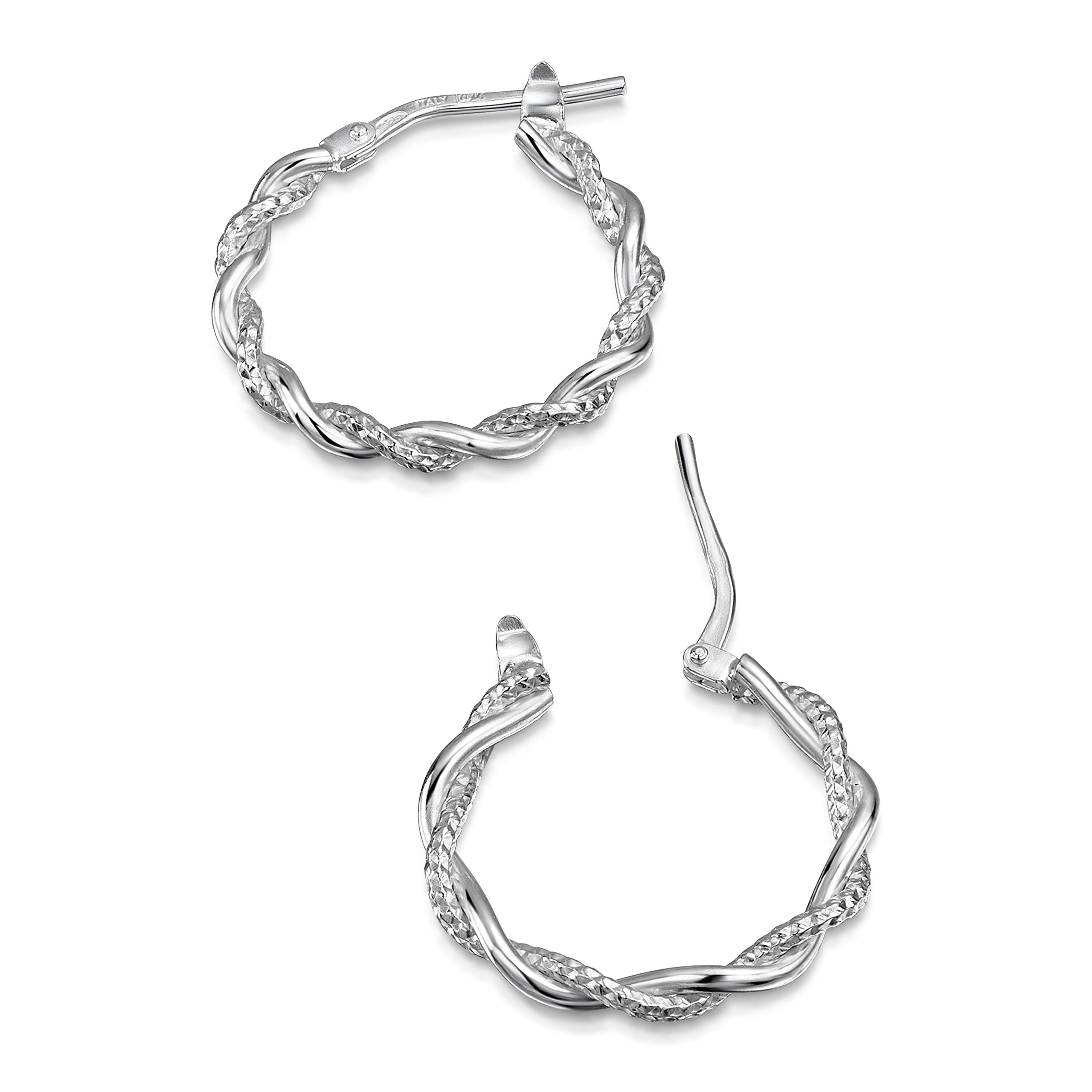 AmbertaItalian 925 Sterling Silver Hoop Earrings for Women | Silver Twisted Hoops | Twisted Rope Hoop Earrings | Silver Round Hoop Earrings for Women