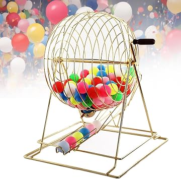 Lottery Drawing Machine, Deluxe Bingo Game Set with 100 Colorballs, Metal Lottery Machine, Manual Two-Color Ball Number Selector for Gatherings, Parties