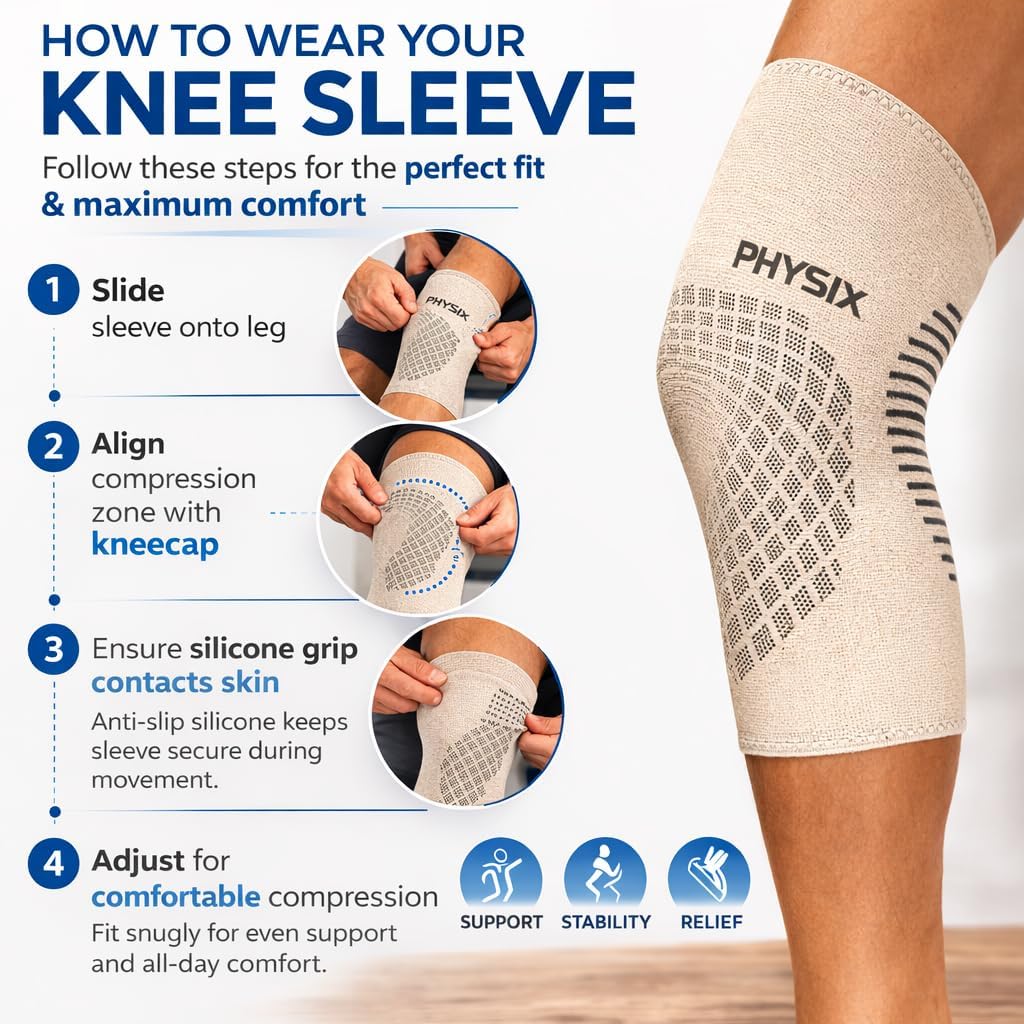 Physix Gear Knee Compression Sleeve for Men & Women - Best Compression Knee Brace for Walking, Running, Gym, Basketball, Weightlifting,Workout, Sports - Knee sleeves Support Compression & Stability image 2